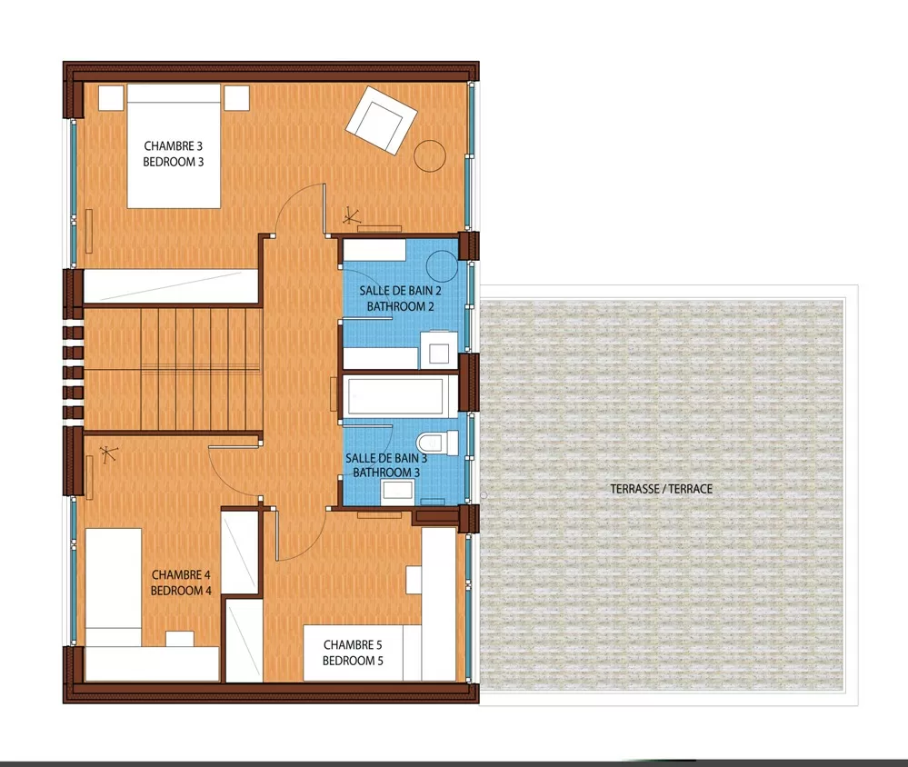 The 1st Floor - 3 further bedrooms, 2 bathrooms and a large sun terrace.